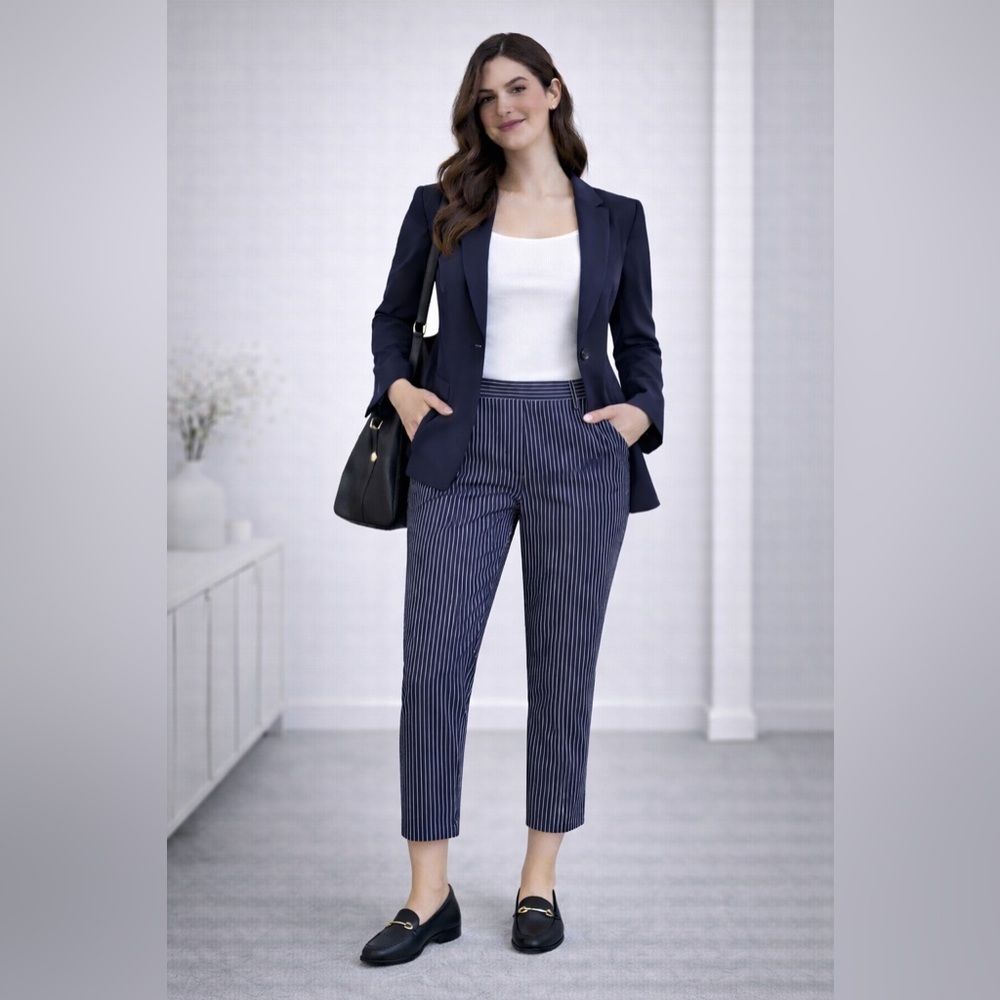 LOFT Women’s Navy and White Pinstripe Pants - Picture 2 of 9